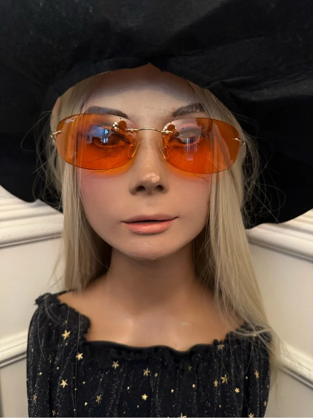 Women's Orange Rimless Oval Sunglasses - Sleek Lightweight Design